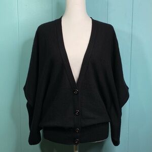 Tory Burch Size Small Black Dolman Open Sleeve V-Neck Button Cardigan Sweater